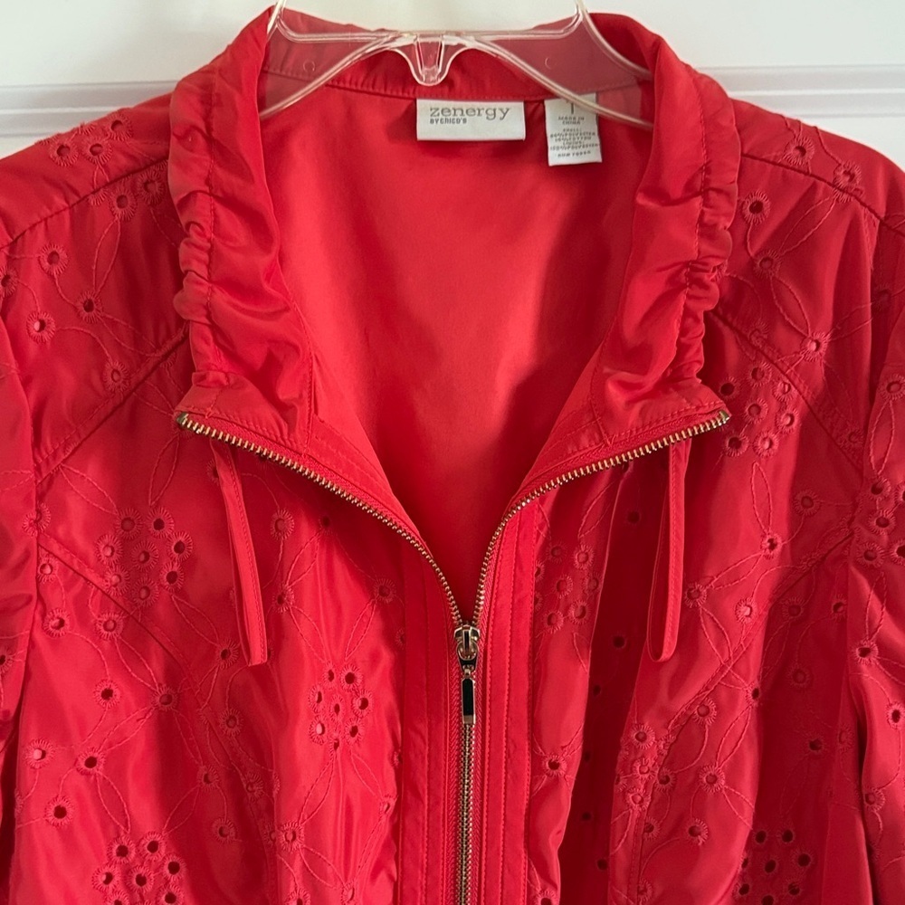 Zenergy by Chico's Orange Eyelet Jacket with gold hardware Size 1 - Picture 3 of 9
